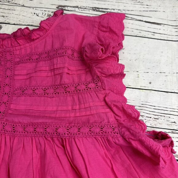 Jennifer & Grace Women 1x Pink Flutter Sleeve Blouse Embroidered High Ne… - Picture 2 of 14